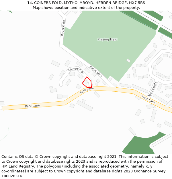 14, COINERS FOLD, MYTHOLMROYD, HEBDEN BRIDGE, HX7 5BS: Location map and indicative extent of plot