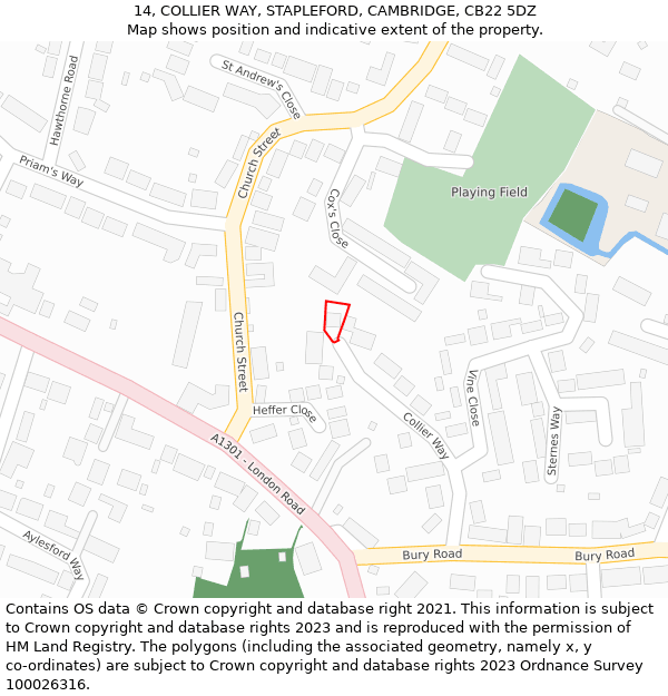 14, COLLIER WAY, STAPLEFORD, CAMBRIDGE, CB22 5DZ: Location map and indicative extent of plot