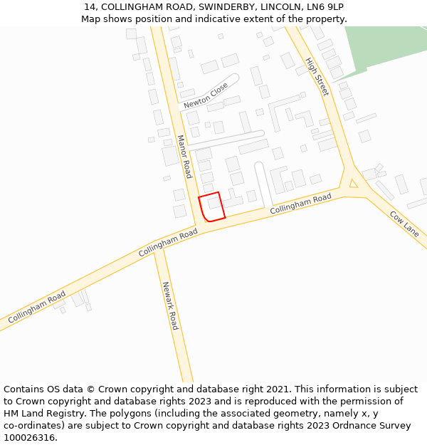14, COLLINGHAM ROAD, SWINDERBY, LINCOLN, LN6 9LP: Location map and indicative extent of plot