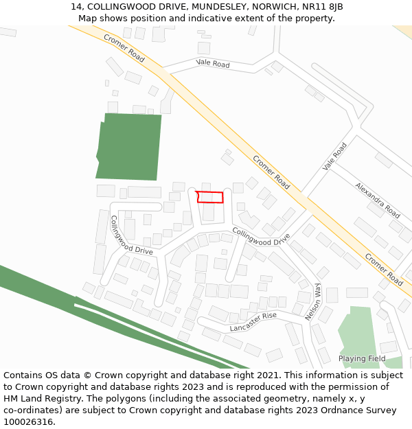 14, COLLINGWOOD DRIVE, MUNDESLEY, NORWICH, NR11 8JB: Location map and indicative extent of plot