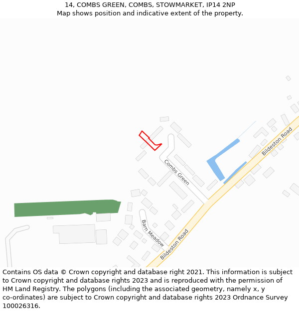 14, COMBS GREEN, COMBS, STOWMARKET, IP14 2NP: Location map and indicative extent of plot