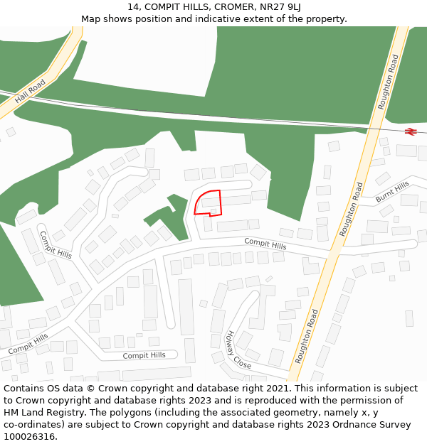 14, COMPIT HILLS, CROMER, NR27 9LJ: Location map and indicative extent of plot