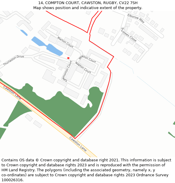 14, COMPTON COURT, CAWSTON, RUGBY, CV22 7SH: Location map and indicative extent of plot