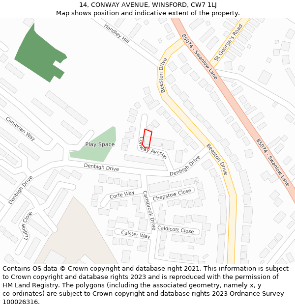 14, CONWAY AVENUE, WINSFORD, CW7 1LJ: Location map and indicative extent of plot