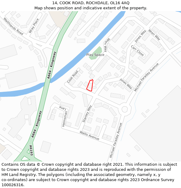 14, COOK ROAD, ROCHDALE, OL16 4AQ: Location map and indicative extent of plot