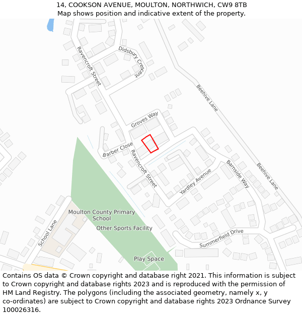 14, COOKSON AVENUE, MOULTON, NORTHWICH, CW9 8TB: Location map and indicative extent of plot