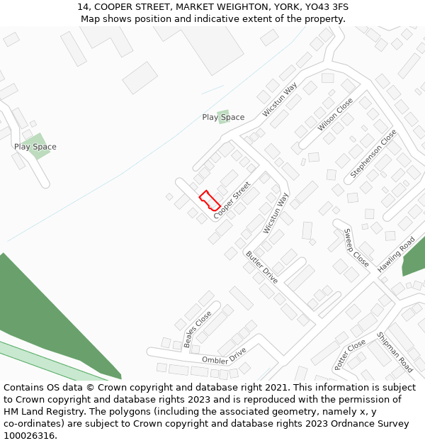 14, COOPER STREET, MARKET WEIGHTON, YORK, YO43 3FS: Location map and indicative extent of plot