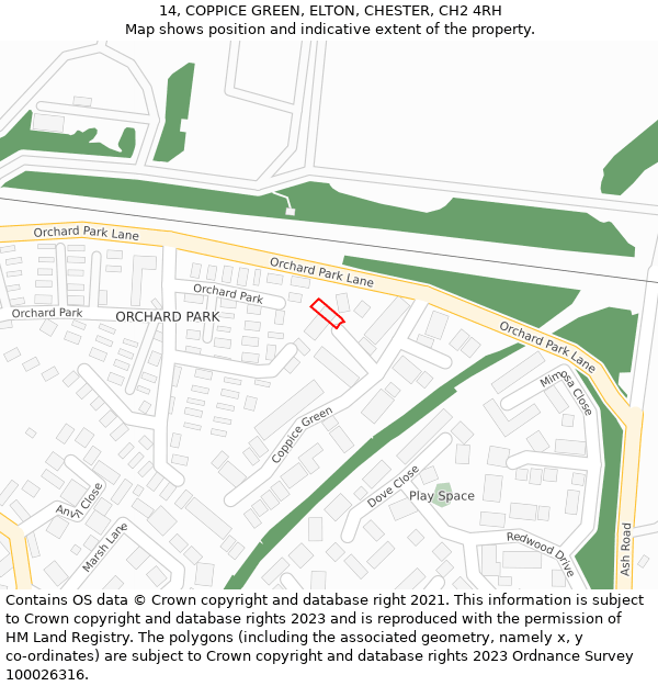 14, COPPICE GREEN, ELTON, CHESTER, CH2 4RH: Location map and indicative extent of plot