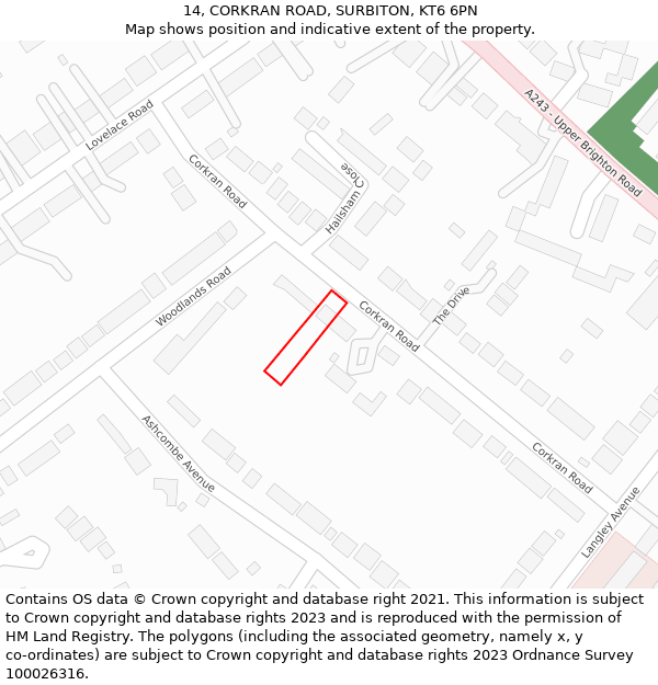 14, CORKRAN ROAD, SURBITON, KT6 6PN: Location map and indicative extent of plot