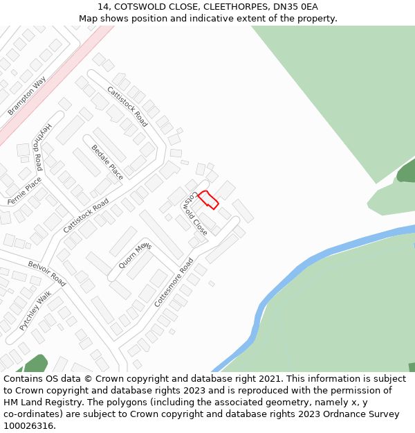 14, COTSWOLD CLOSE, CLEETHORPES, DN35 0EA: Location map and indicative extent of plot