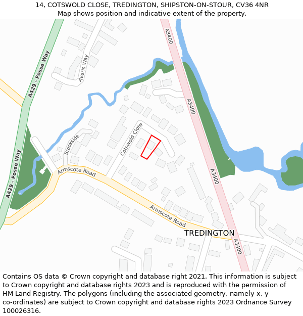 14, COTSWOLD CLOSE, TREDINGTON, SHIPSTON-ON-STOUR, CV36 4NR: Location map and indicative extent of plot