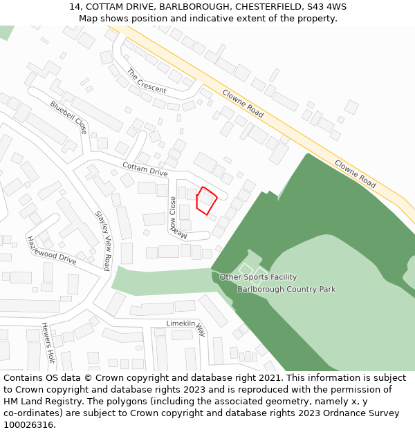 14, COTTAM DRIVE, BARLBOROUGH, CHESTERFIELD, S43 4WS: Location map and indicative extent of plot