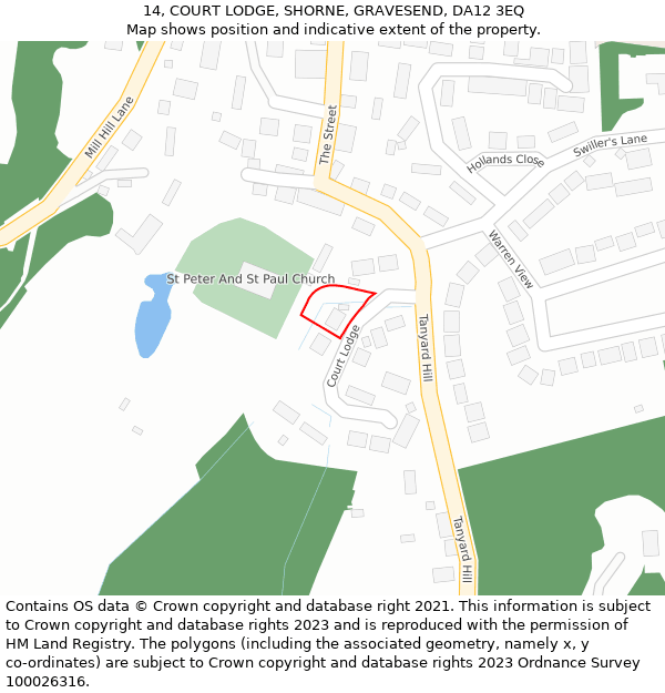 14, COURT LODGE, SHORNE, GRAVESEND, DA12 3EQ: Location map and indicative extent of plot
