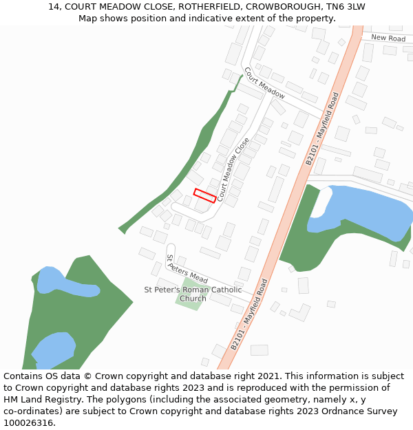 14, COURT MEADOW CLOSE, ROTHERFIELD, CROWBOROUGH, TN6 3LW: Location map and indicative extent of plot