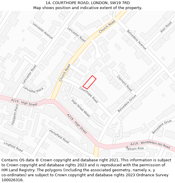 14, COURTHOPE ROAD, LONDON, SW19 7RD: Location map and indicative extent of plot
