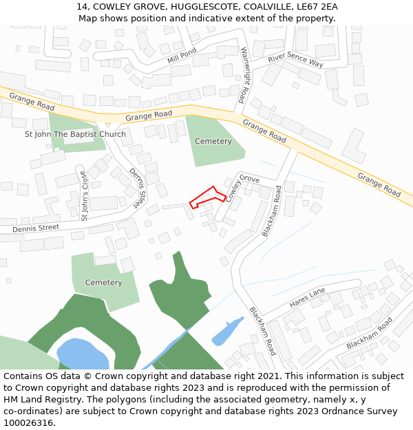 14, COWLEY GROVE, HUGGLESCOTE, COALVILLE, LE67 2EA: Location map and indicative extent of plot