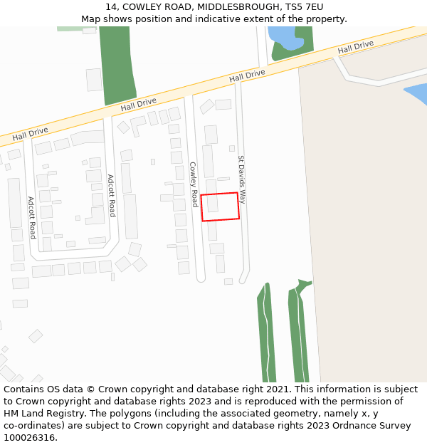 14, COWLEY ROAD, MIDDLESBROUGH, TS5 7EU: Location map and indicative extent of plot