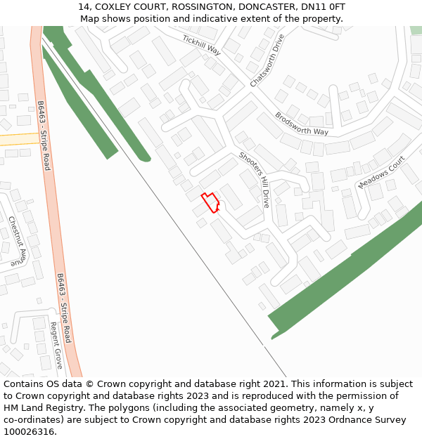 14, COXLEY COURT, ROSSINGTON, DONCASTER, DN11 0FT: Location map and indicative extent of plot