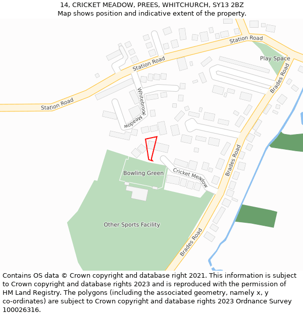 14, CRICKET MEADOW, PREES, WHITCHURCH, SY13 2BZ: Location map and indicative extent of plot