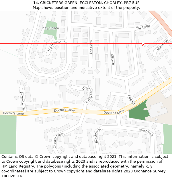 14, CRICKETERS GREEN, ECCLESTON, CHORLEY, PR7 5UF: Location map and indicative extent of plot