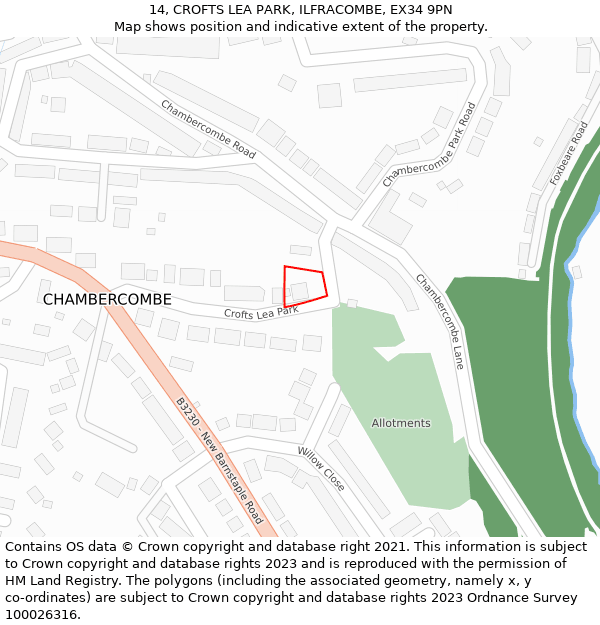 14, CROFTS LEA PARK, ILFRACOMBE, EX34 9PN: Location map and indicative extent of plot