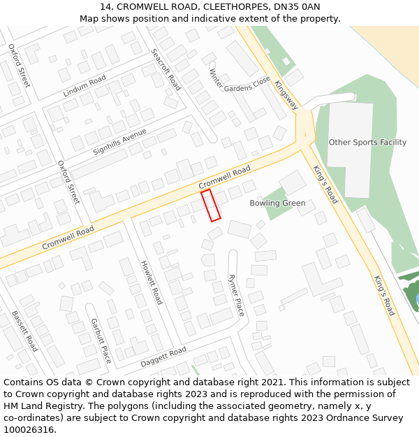 14, CROMWELL ROAD, CLEETHORPES, DN35 0AN: Location map and indicative extent of plot