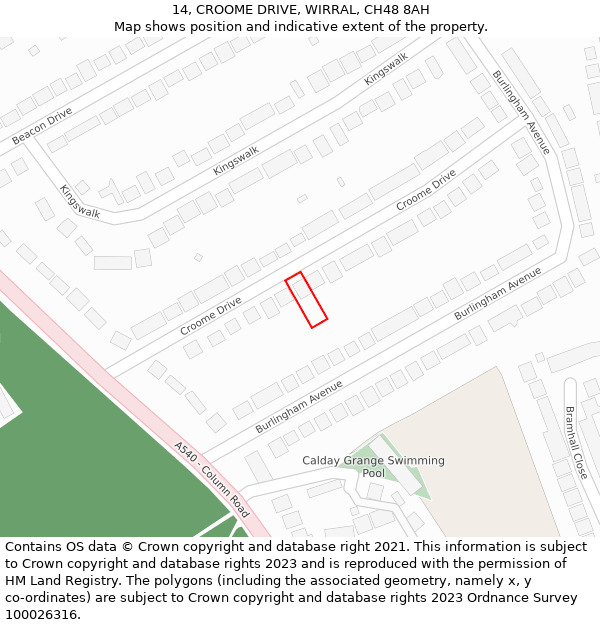 14, CROOME DRIVE, WIRRAL, CH48 8AH: Location map and indicative extent of plot