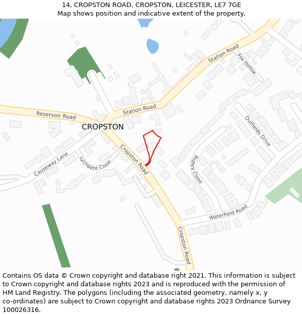 14, CROPSTON ROAD, CROPSTON, LEICESTER, LE7 7GE: Location map and indicative extent of plot