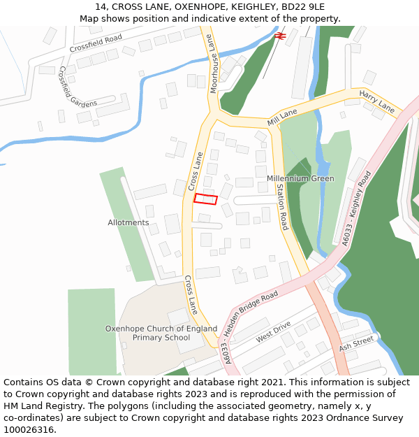 14, CROSS LANE, OXENHOPE, KEIGHLEY, BD22 9LE: Location map and indicative extent of plot