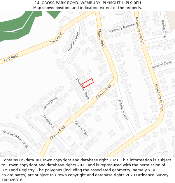 14, CROSS PARK ROAD, WEMBURY, PLYMOUTH, PL9 0EU: Location map and indicative extent of plot