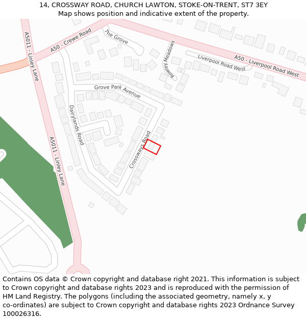 14, CROSSWAY ROAD, CHURCH LAWTON, STOKE-ON-TRENT, ST7 3EY: Location map and indicative extent of plot