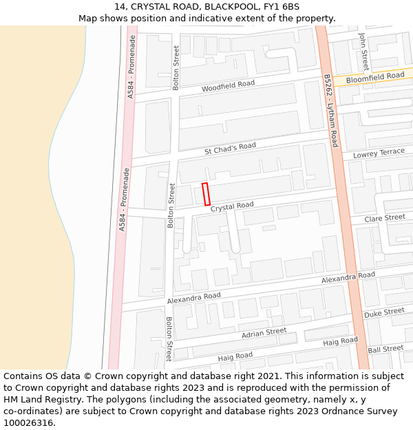 14, CRYSTAL ROAD, BLACKPOOL, FY1 6BS: Location map and indicative extent of plot