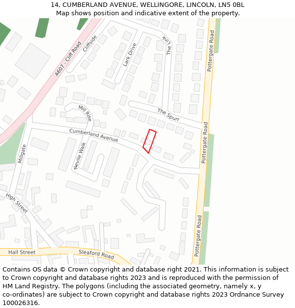 14, CUMBERLAND AVENUE, WELLINGORE, LINCOLN, LN5 0BL: Location map and indicative extent of plot