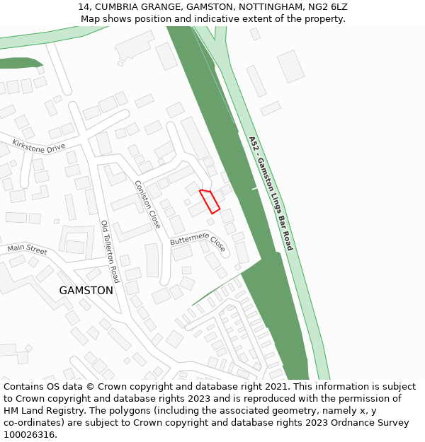 14, CUMBRIA GRANGE, GAMSTON, NOTTINGHAM, NG2 6LZ: Location map and indicative extent of plot