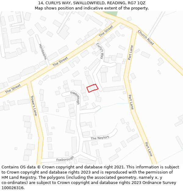 14, CURLYS WAY, SWALLOWFIELD, READING, RG7 1QZ: Location map and indicative extent of plot