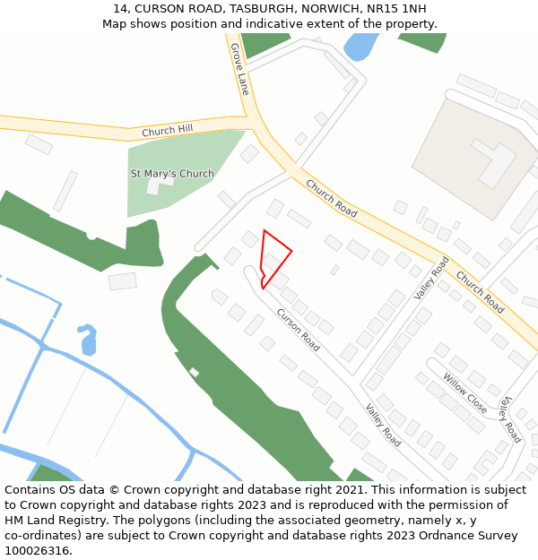 14, CURSON ROAD, TASBURGH, NORWICH, NR15 1NH: Location map and indicative extent of plot