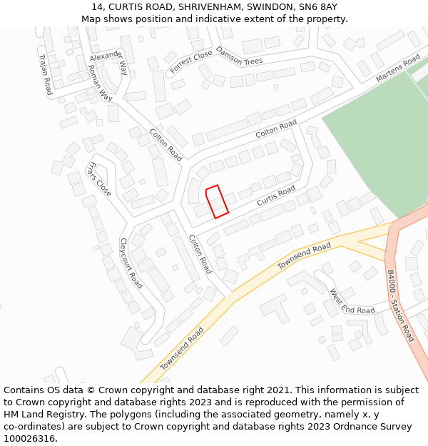 14, CURTIS ROAD, SHRIVENHAM, SWINDON, SN6 8AY: Location map and indicative extent of plot