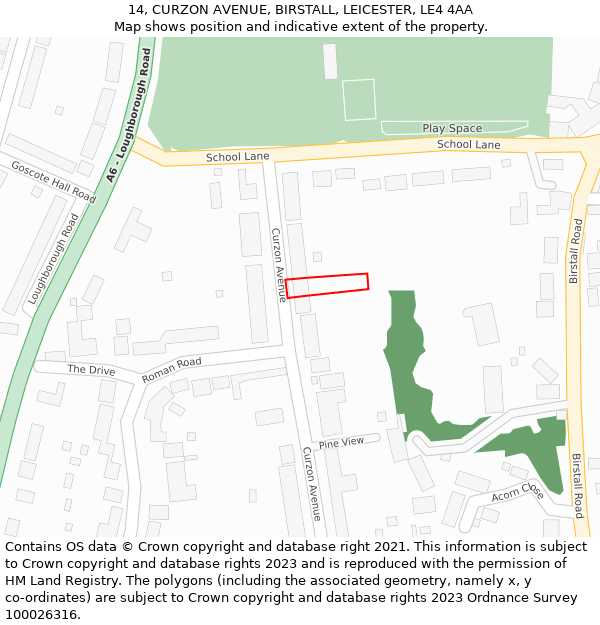 14, CURZON AVENUE, BIRSTALL, LEICESTER, LE4 4AA: Location map and indicative extent of plot