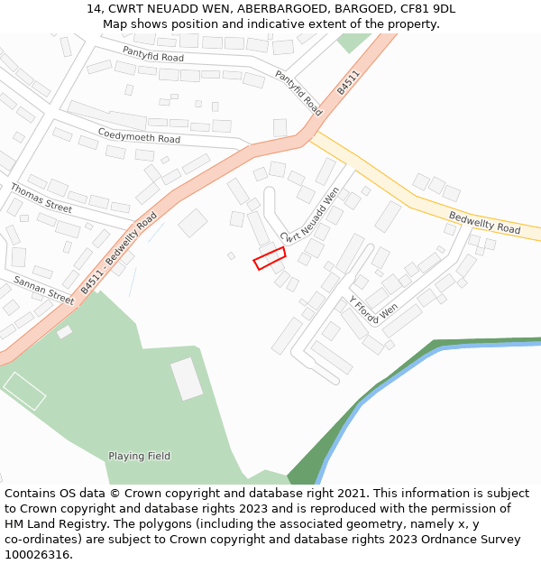 14, CWRT NEUADD WEN, ABERBARGOED, BARGOED, CF81 9DL: Location map and indicative extent of plot