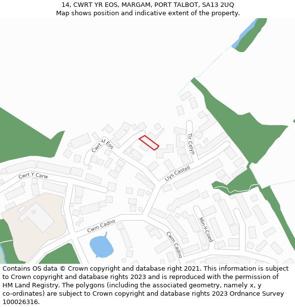 14, CWRT YR EOS, MARGAM, PORT TALBOT, SA13 2UQ: Location map and indicative extent of plot