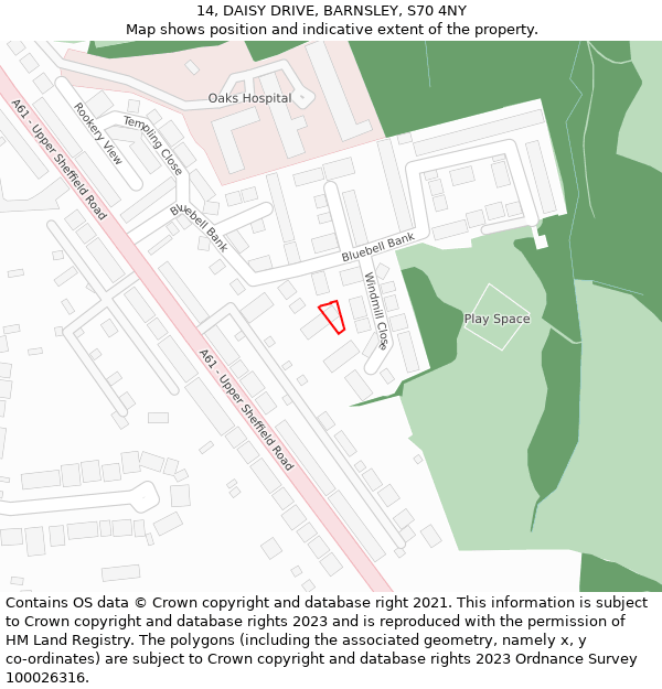 14, DAISY DRIVE, BARNSLEY, S70 4NY: Location map and indicative extent of plot
