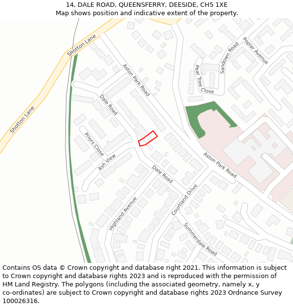14, DALE ROAD, QUEENSFERRY, DEESIDE, CH5 1XE: Location map and indicative extent of plot