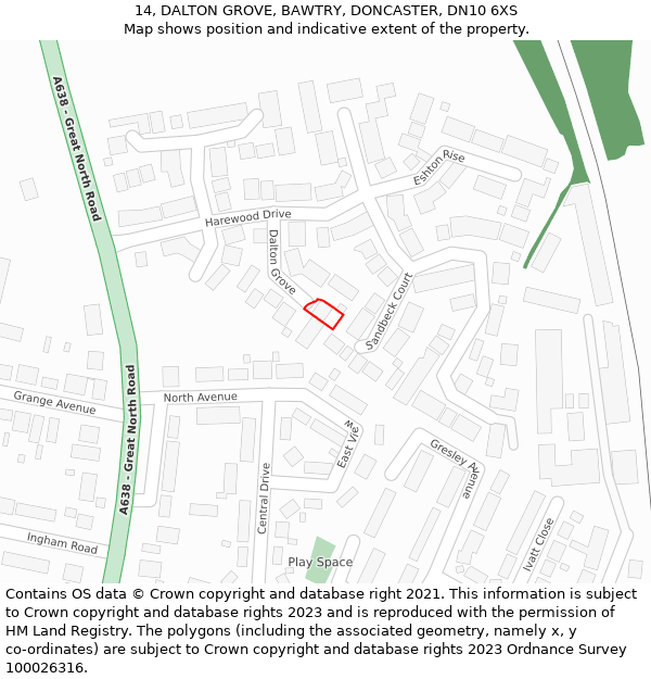 14, DALTON GROVE, BAWTRY, DONCASTER, DN10 6XS: Location map and indicative extent of plot