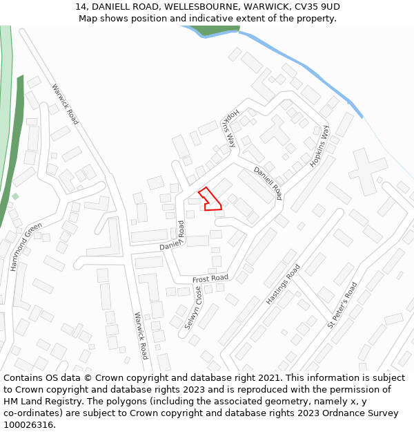 14, DANIELL ROAD, WELLESBOURNE, WARWICK, CV35 9UD: Location map and indicative extent of plot