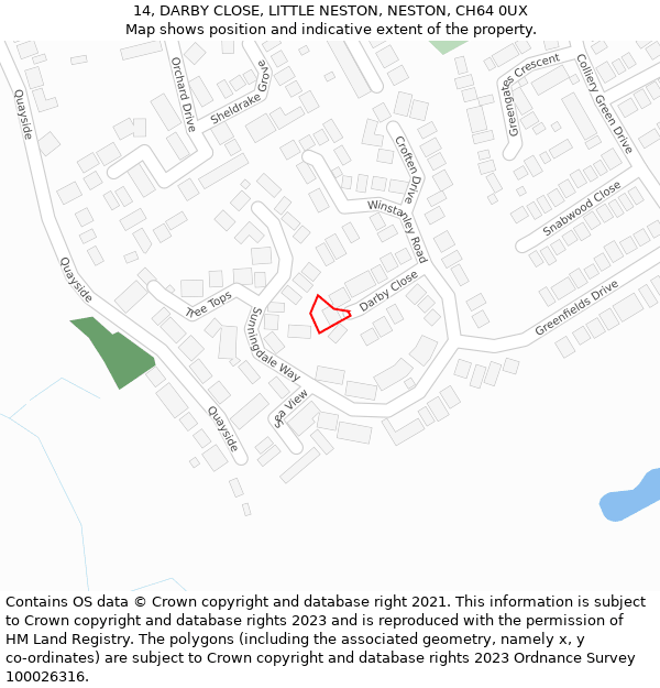 14, DARBY CLOSE, LITTLE NESTON, NESTON, CH64 0UX: Location map and indicative extent of plot