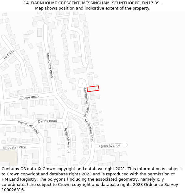 14, DARNHOLME CRESCENT, MESSINGHAM, SCUNTHORPE, DN17 3SL: Location map and indicative extent of plot