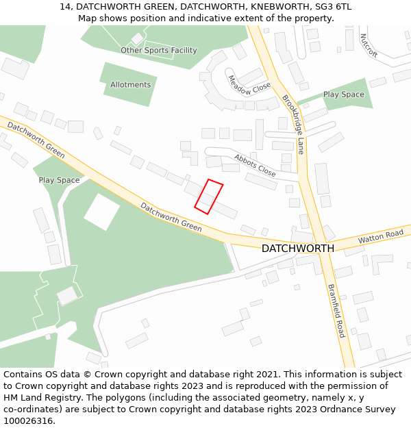 14, DATCHWORTH GREEN, DATCHWORTH, KNEBWORTH, SG3 6TL: Location map and indicative extent of plot