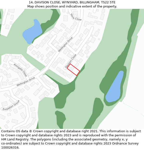 14, DAVISON CLOSE, WYNYARD, BILLINGHAM, TS22 5TE: Location map and indicative extent of plot