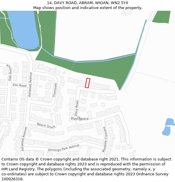 14, DAVY ROAD, ABRAM, WIGAN, WN2 5YX: Location map and indicative extent of plot