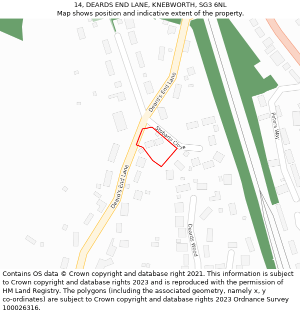 14, DEARDS END LANE, KNEBWORTH, SG3 6NL: Location map and indicative extent of plot